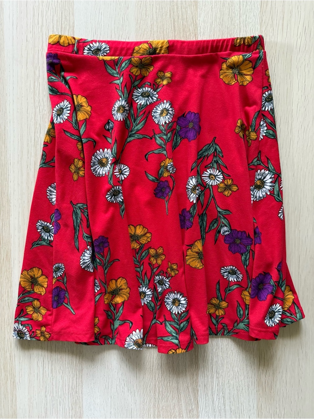 French Grey Red Floral Skater Skirt
